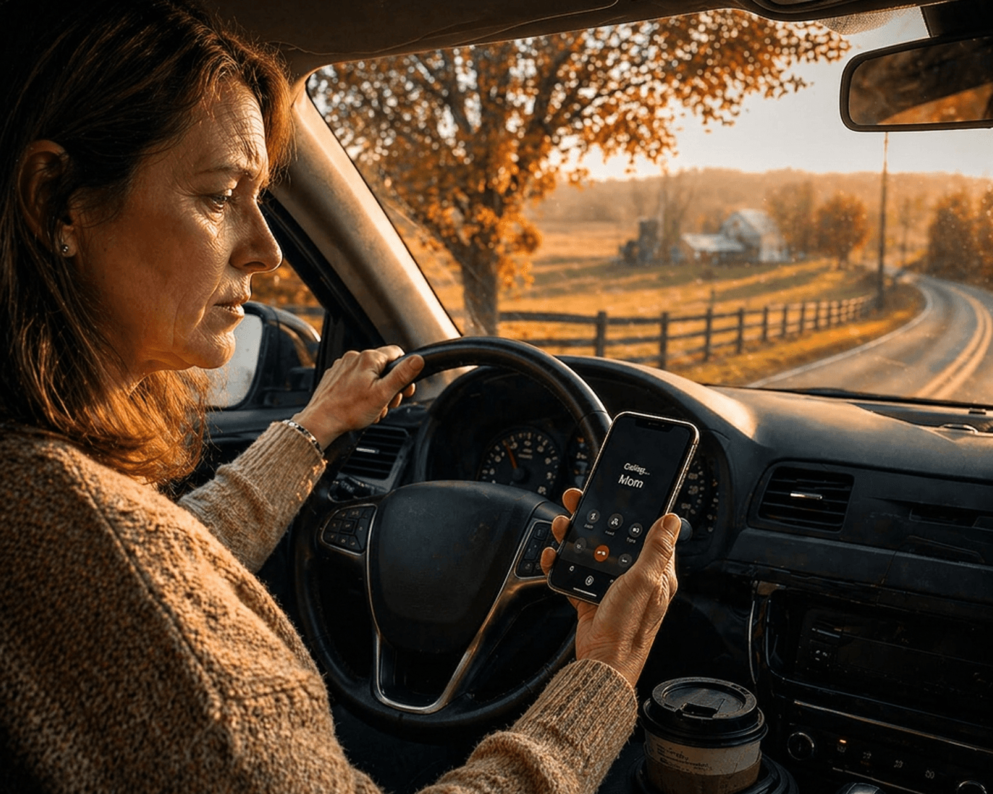 Woman in car calling her mother who didn't answer